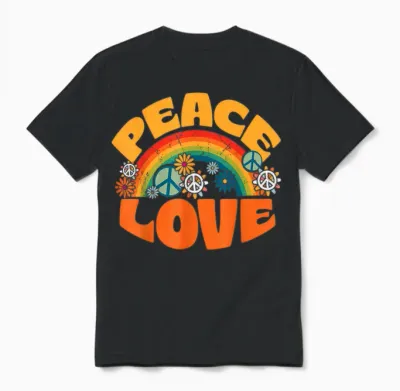 Peace Sign Love 1960s 1970s Shirt Tie Dye Groovy Hippie T-Shirt, Black Unisex T-Shirt - Black