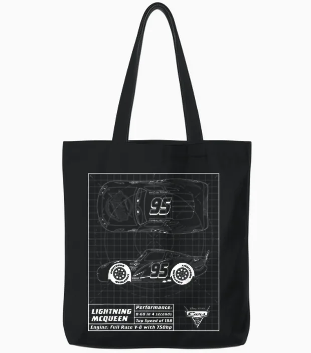 Cars Lightning Mcqueen Blueprint T-Shirt, Black Tote Bags in Black