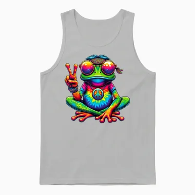 Hippie Frosch Batik Tie Dye Vintage 60er 70er Musikfestival Unisex Tank Top - Ash