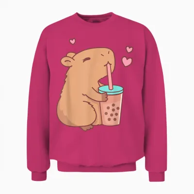 Funny Capybara Bubble Tea Animal Lovers Rodent Capyboba T-Shirt, Black Unisex Sweatshirt - Heliconia