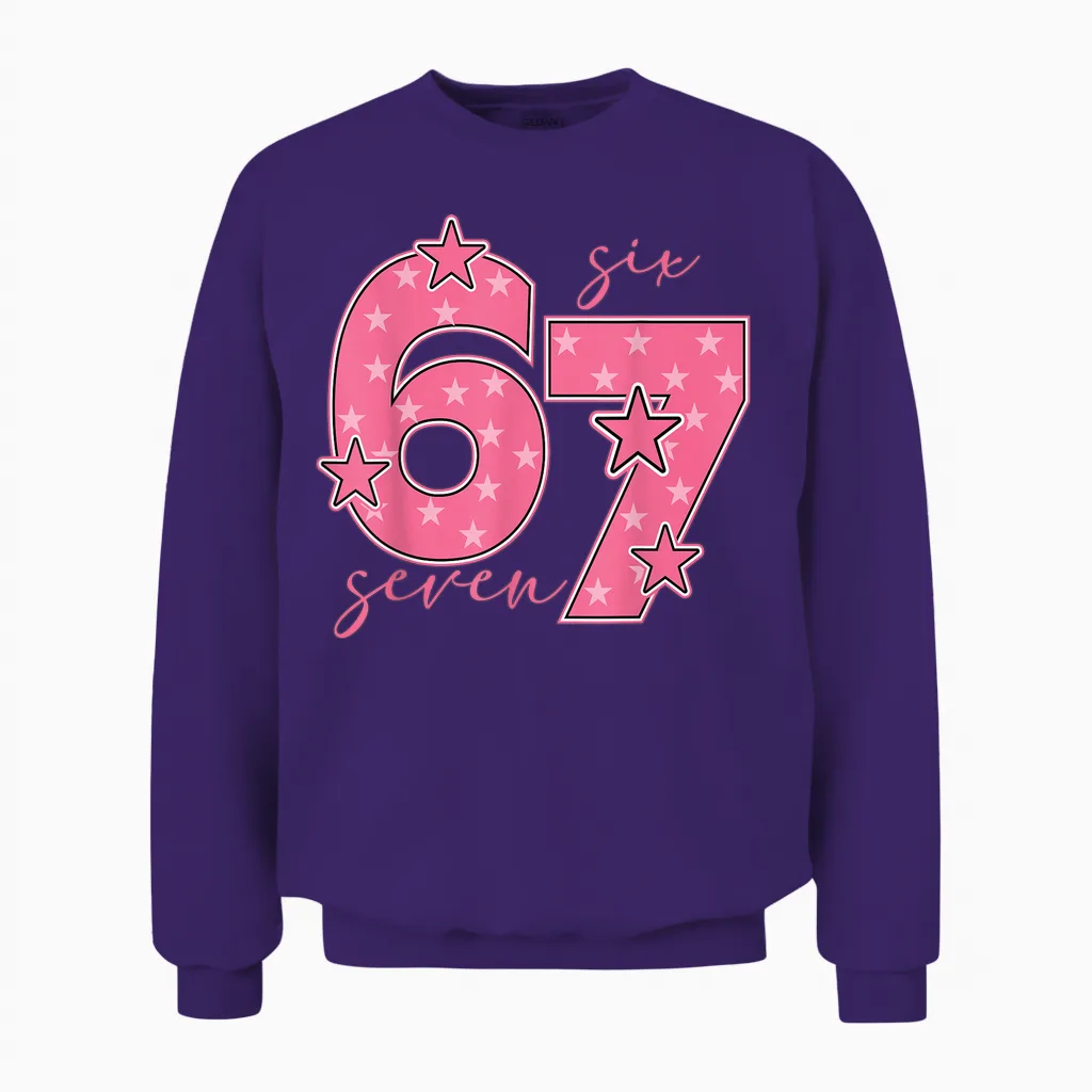67 Meme Six Seven Gen Alpha Slang Cute Pink 6 7 Girls Unisex Sweatshirt in Purple