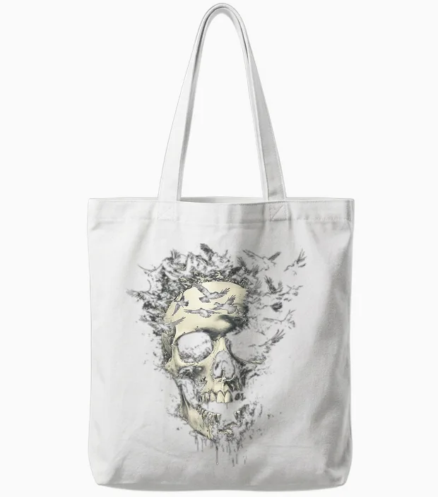 Schmelzender Totenkopf Mit Raben - Gothic Horror Kunst Geschenke Tote Bags in White