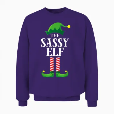 Sassy Elf Matching Family Group Christmas Party Pyjamas Unisex Sweatshirt - Purple