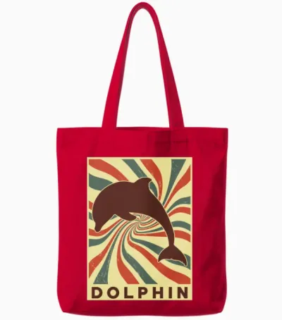 Dolphin Retro Vintage Tote Bags - Red