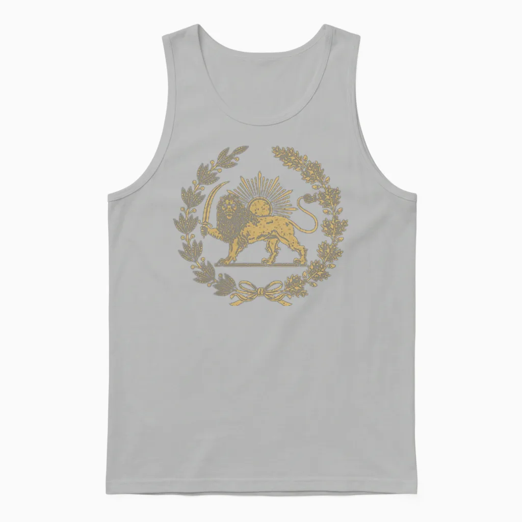 Iranian Persian Lion and Sun Emblem Symbol Unisex Tank Top in Ash