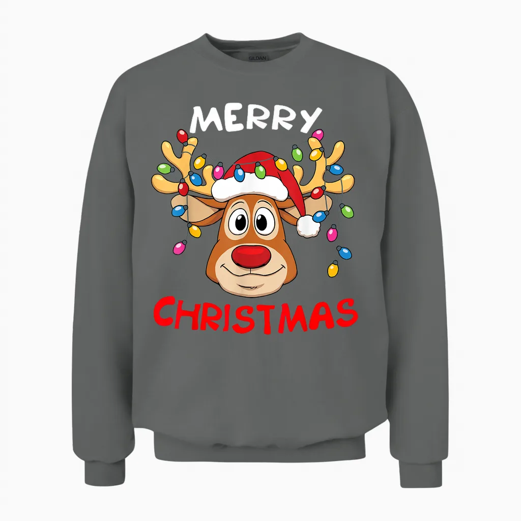 Merry Christmas Reindeer Xmas Family Men Women Unisex Sweatshirt in Graphite Heather