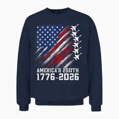 250 Year American Anniversary Fighter Jets 4th of July Boys Unisex Sweatshirt - Navy