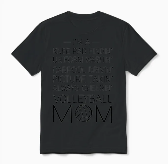 Volleyball Mom Checklist Unisex T-Shirt in Black