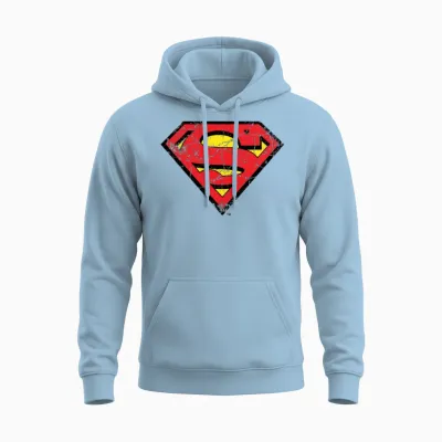 Superman S-Shield Logo Vintage Unisex Hoodie - Light Blue