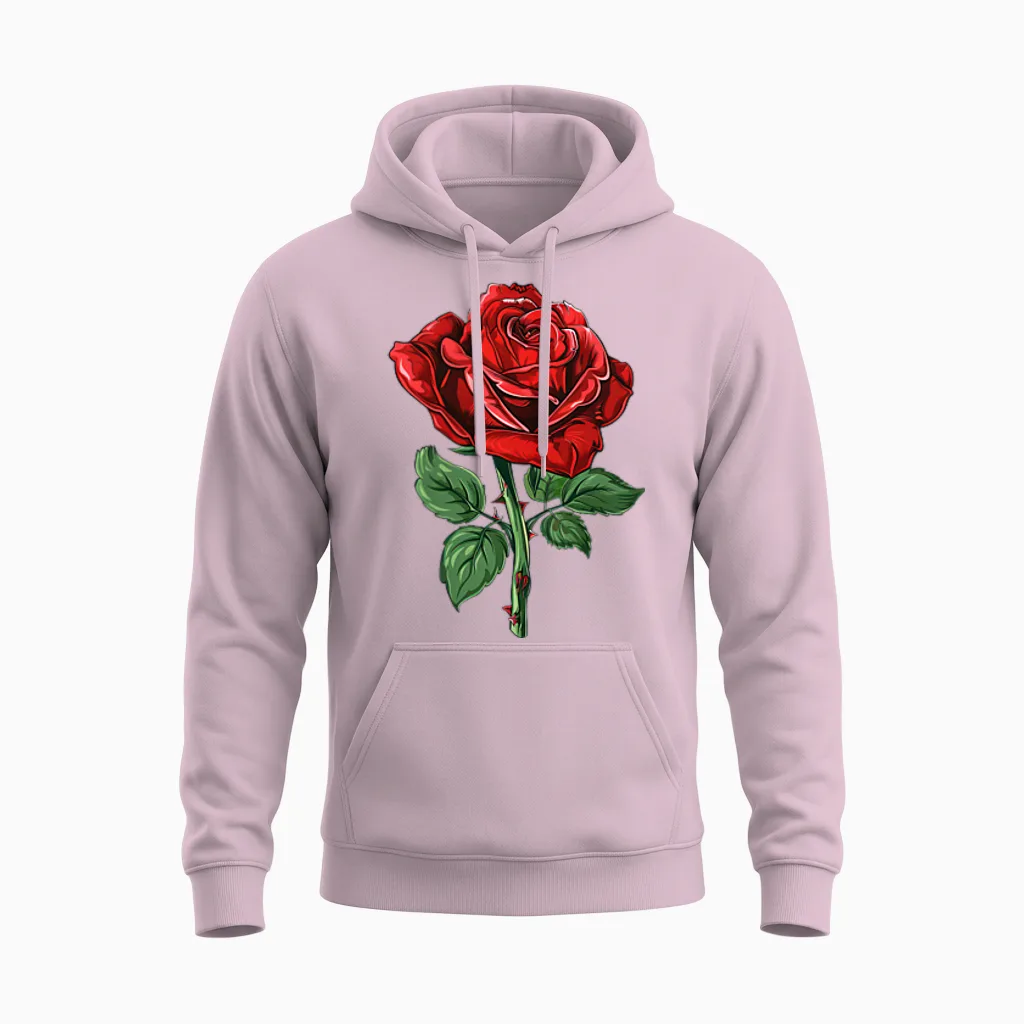 Red Rose Graphic Floral & Botanical Unisex Hoodie in Light Pink