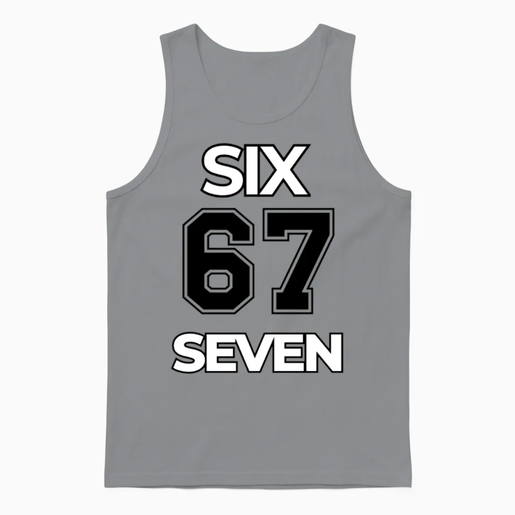 Six Seven Meme Funny of the Fluffy Kid 67 Trend Unisex Tank Top in Sport Grey