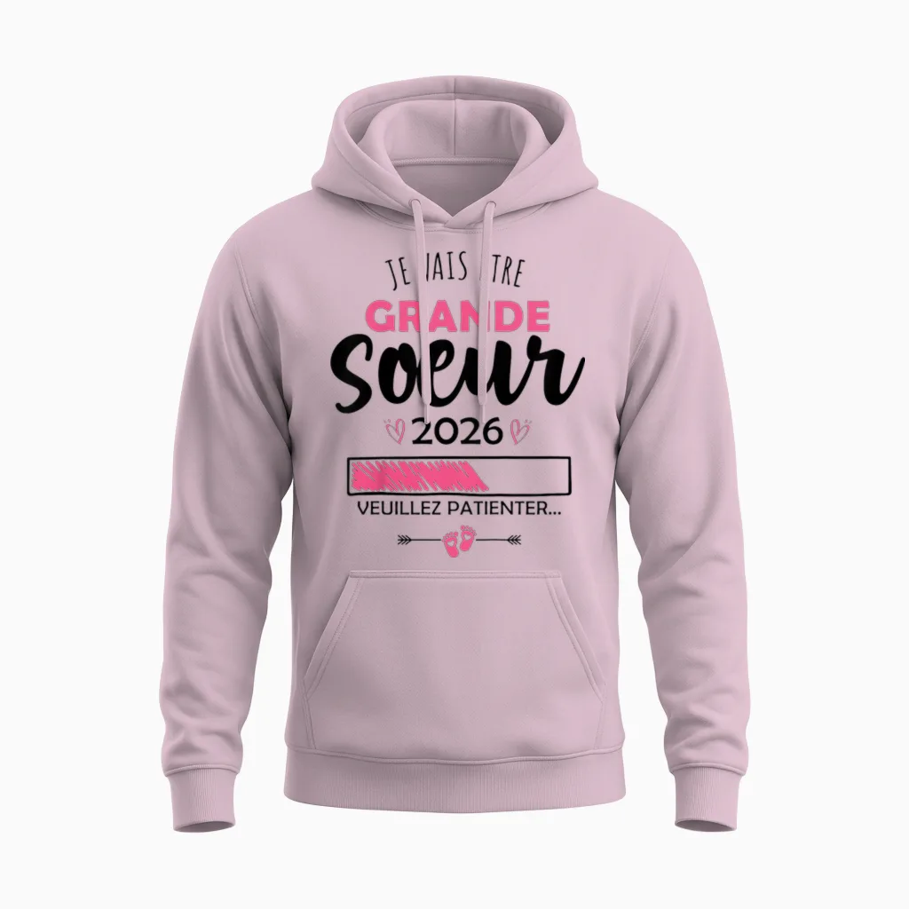 Child I Will Be Big Sister Future Big Sister 2026 T-Shirt, Black, S Unisex Hoodie in Light Pink