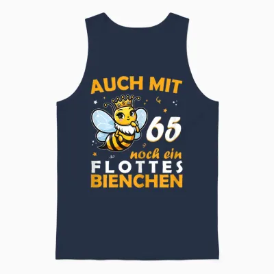 Women's 65th Birthday T-Shirt with 65 Years Still a Bee Motif, Black Unisex Tank Top - Navy