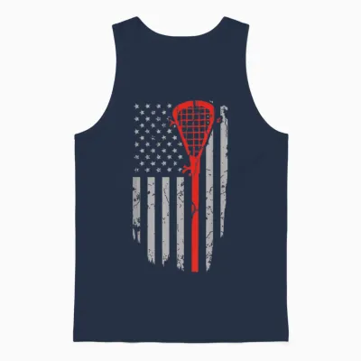 Vintage American Flag Lacrosse Youth Apparel, Boys Men Usa Unisex Tank Top - Navy
