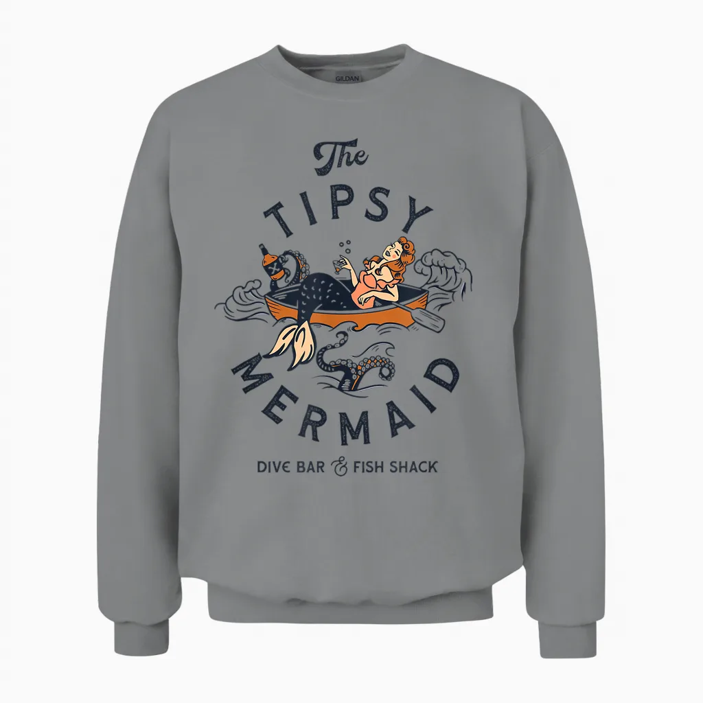 The Tipsy Mermaid Dive Bar & Fish Shack: Vintage Pinup Art Unisex Sweatshirt in Sport Grey