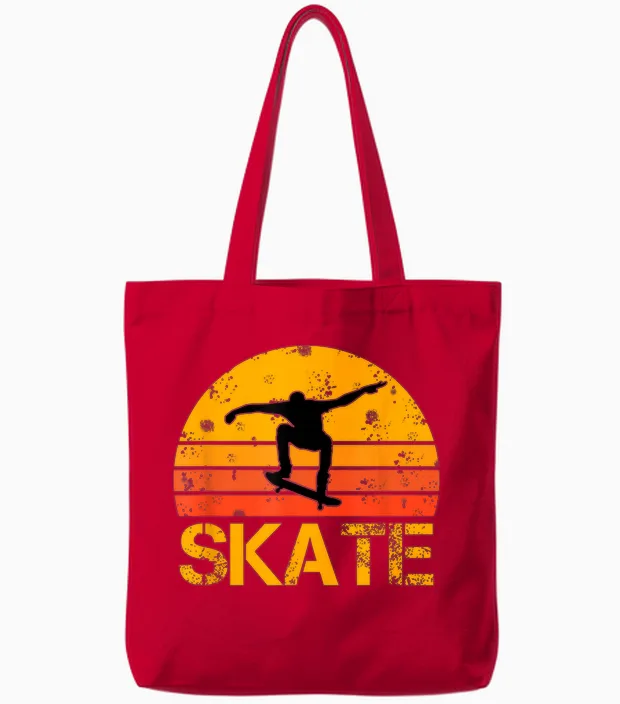 Skateboarder Retro Vintage Skateboarding Tote Bags in Red