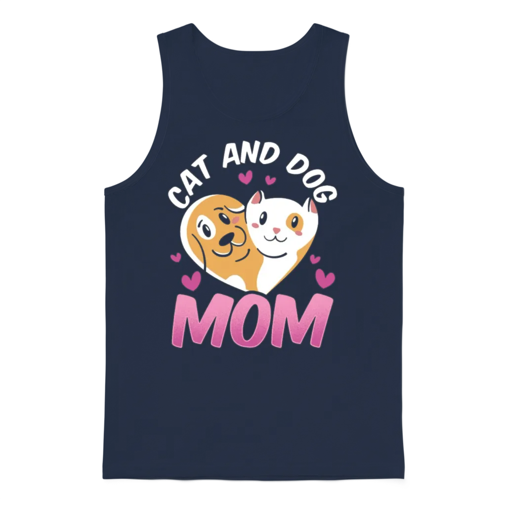 Cat and Dog Mom Cats Lover Dogs Unisex Tank Top - Navy