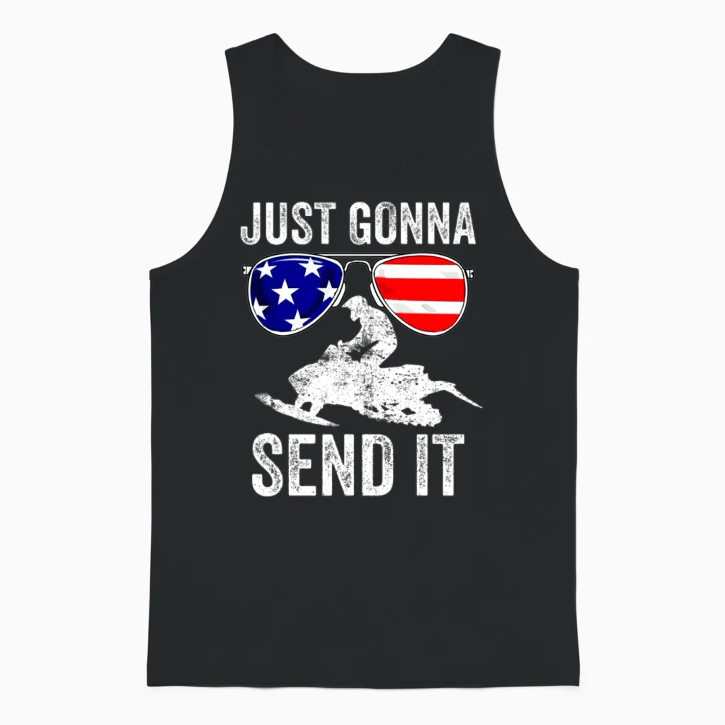 Snowmobile American Flag Hooded Snowmobiling Ride Unisex Tank Top in Black