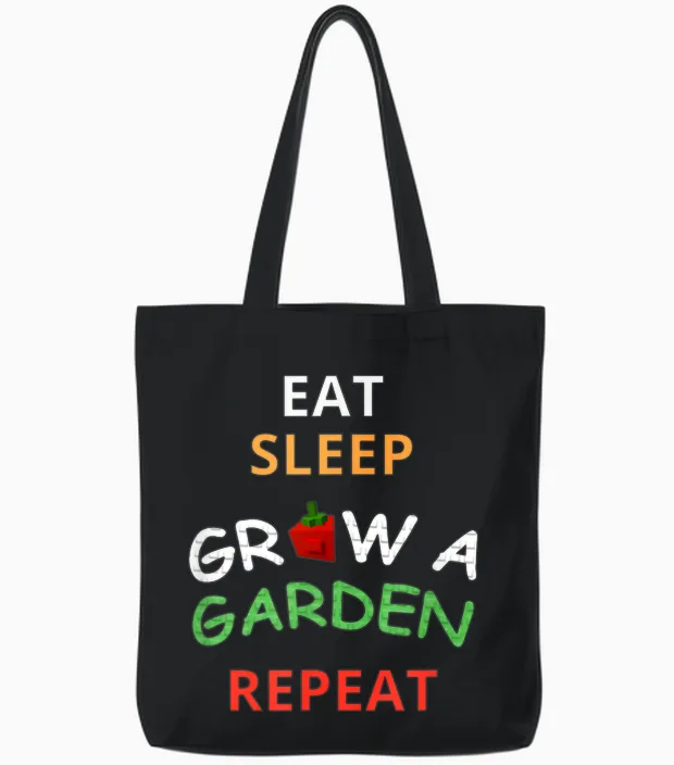 Funny Game Eat Sleep Grow a Garden Repeat Gamer Design Tote Bags in Black