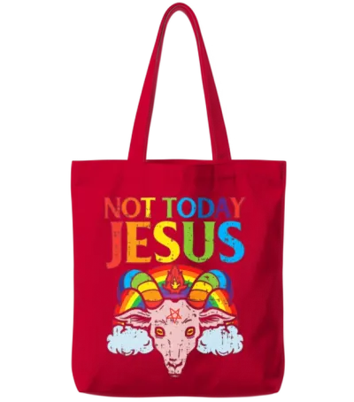 Today Not Jesus Satan Goat Satanic Rainbow Tote Bags - Red