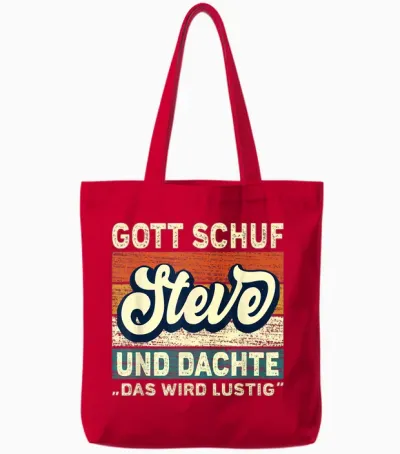 Men's Steve Name Saying - Gott Schuf Steve T-Shirt, Black Tote Bags - Red