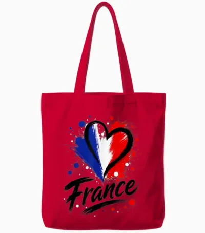 Beau Drapeau I Love France Vacation Travel Lovely Heart Tote Bags - Red