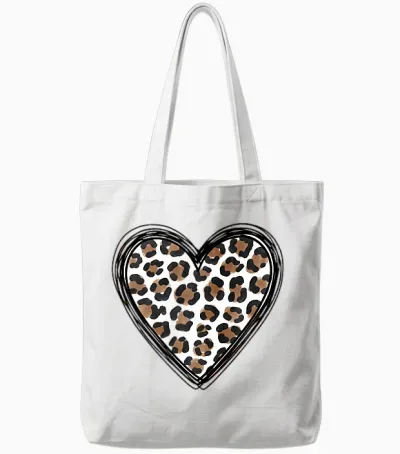 Leo Heart Cheetah Leopard Motif for Girls and Women Tote Bags - White