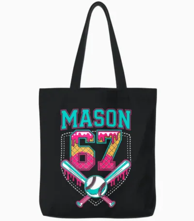 Trendy Mason 67 Mem Ice Cream Drip Baseball Birthday Costume Tote Bags - Black