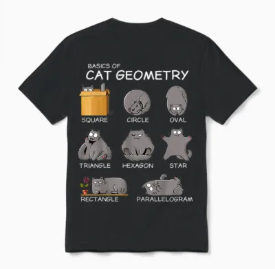 Cat Geometry Math Funny Cat Gifts for Cat Dad, Cat Mom, Kids T-Shirt, Small, Black Unisex T-Shirt - Black