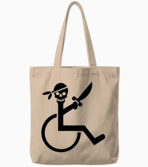 Pirate in a Wheelchair with a Sword, Disability * Tote Bags in Natural