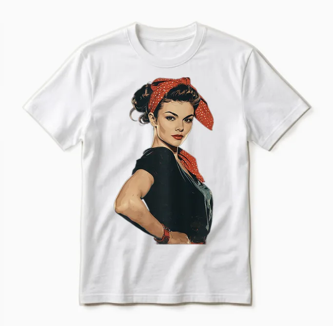 Retro Rosie Rockabilly T-Shirt, Black Unisex T-Shirt in White