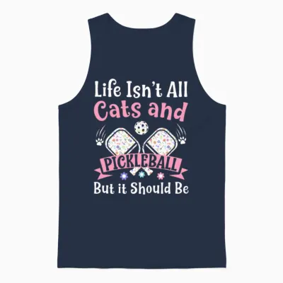 Womens Cats and Pickleball Funny Pickleball Player Unisex Tank Top - Navy