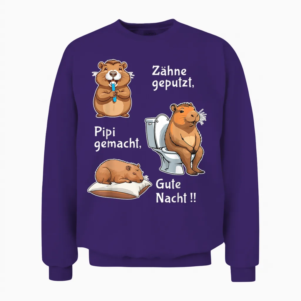 Teeth, Pipi Made Good Night Capybara Sleep Unisex Sweatshirt in Purple
