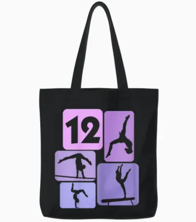 12th Birthday Girl Gymnastic Dancer 12 Years Gymnastics T-Shirt, Black Tote Bags - Black