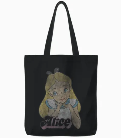 Disney Alice in Wonderland Alice Bubble Text T-Shirt, Blue, S Tote Bags - Black