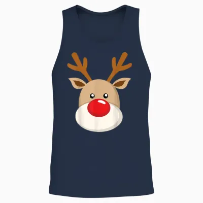 Cute Reindeer Rudolph Red Nose Christmas Antlers Unisex Tank Top - Navy