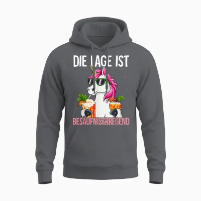 T-Shirt with German Text "die Lage Ist Besäufniserregend, Black Unisex Hoodie - Charcoal