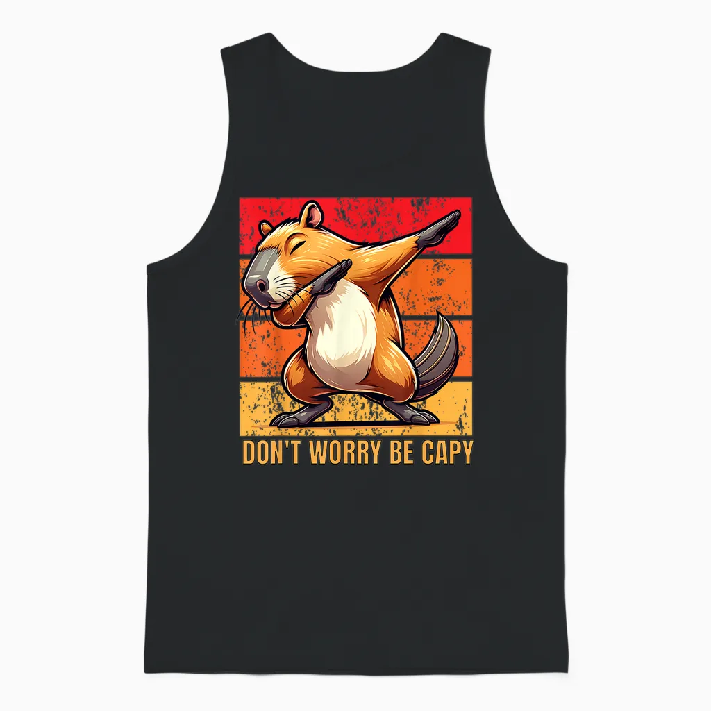 Don't Worry Be Capy Dabbing Capybara Lover Men Boys Kids Woman Unisex Tank Top in Black