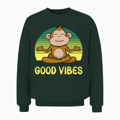 Meditating Monkey Retro Sunset Unisex Sweatshirt - Forest