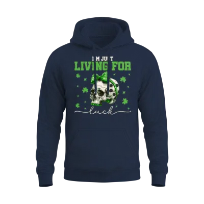 Living for Luck Cute St Patrick's Day Skull Design Unisex Hoodie - Navy