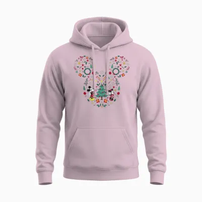 Disney Mickey and Minnie Christmas Mashup Short Sleeve Unisex Hoodie - Light Pink