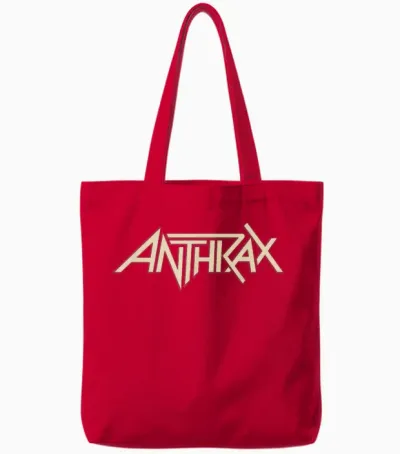 Anthrax Tan Logo T-Shirt, Brown Tote Bags - Red