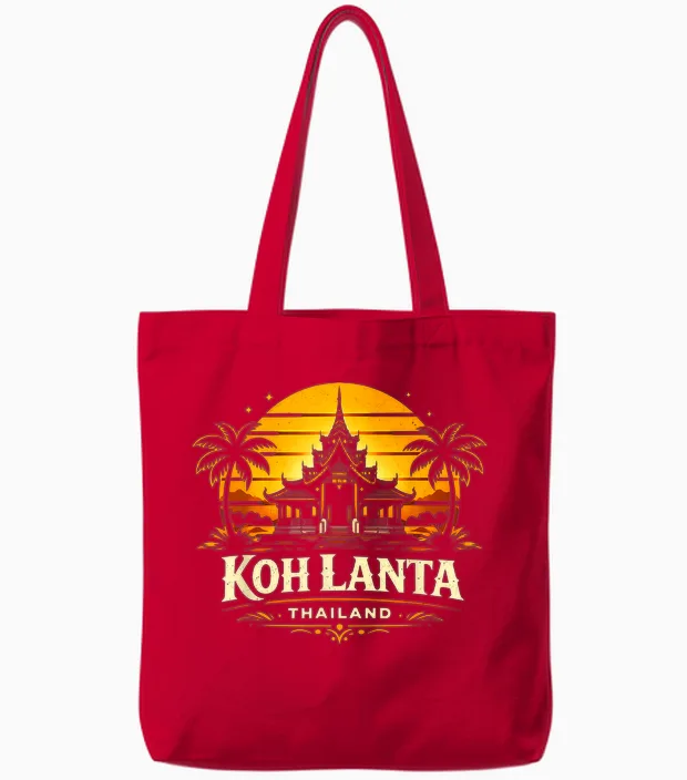 Koh Lanta Thailand Sunset Island Travel Design Tote Bags in Red