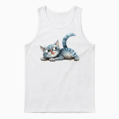 Funny Cat Unisex Tank Top - White
