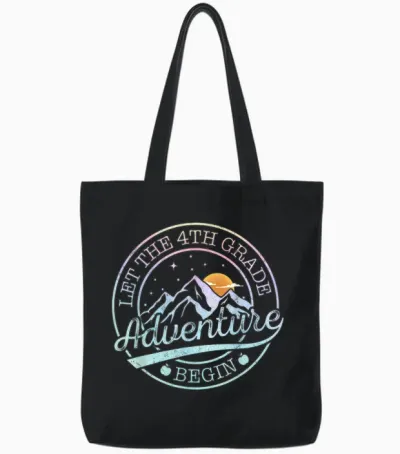 Let the 4th Grade Adventure Begin Retro First Day of School Tote Bags - Black