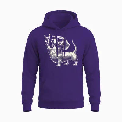 Rock Music Funny Heavy Metal Dachshund Festival T-Shirt, Black Unisex Hoodie - Purple