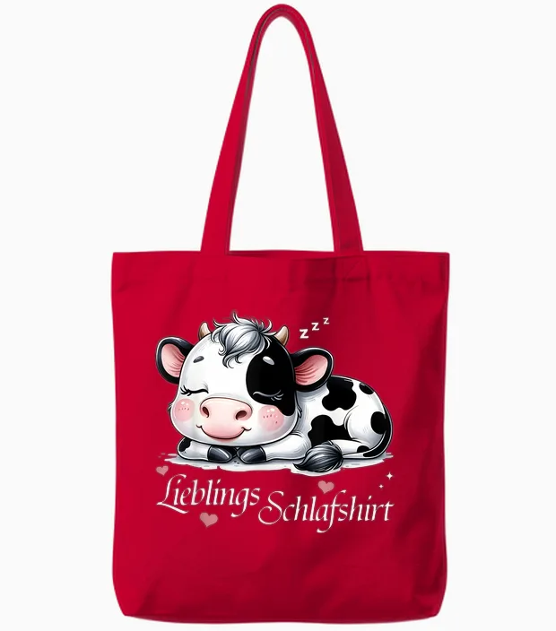 Kuh Schlafshirt Pyjama Schlafanzug Damen Mädchen Müde Kuh Tote Bags in Red