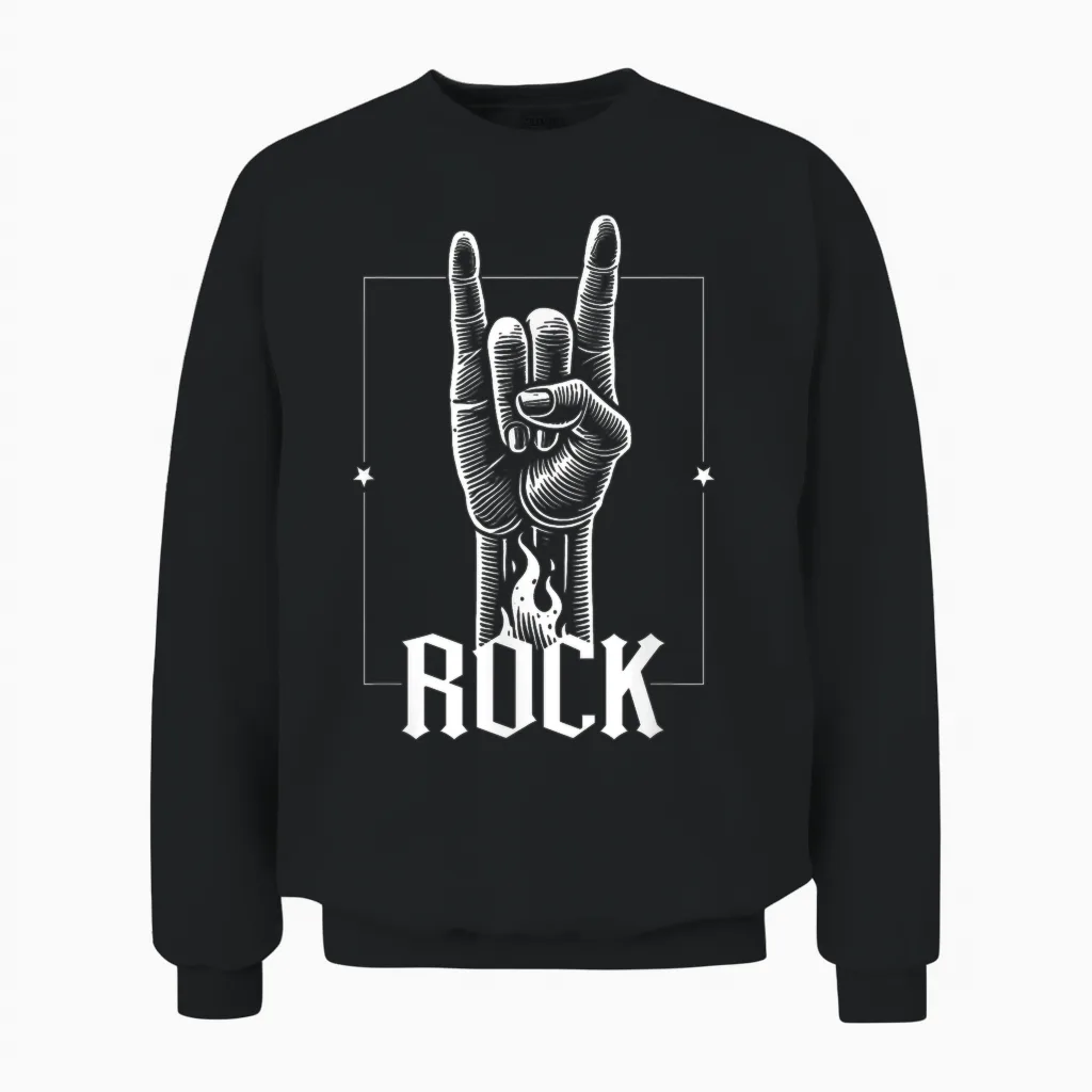 Rock Horns, Rock and Metal Fans, Men, Women and Kids Rock Star Unisex Sweatshirt in Black
