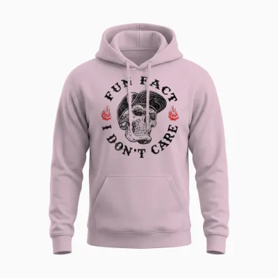 Fun Fact I Don't Care Funny Skeleton Sarcastic (on Back) Unisex Hoodie - Light Pink