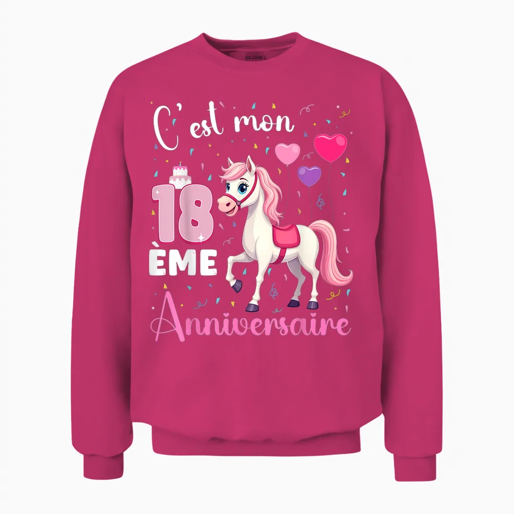 It's My 18th Birthday 18 Year Old Horse Riding Girl T-Shirt, Black, S Unisex Sweatshirt in Heliconia
